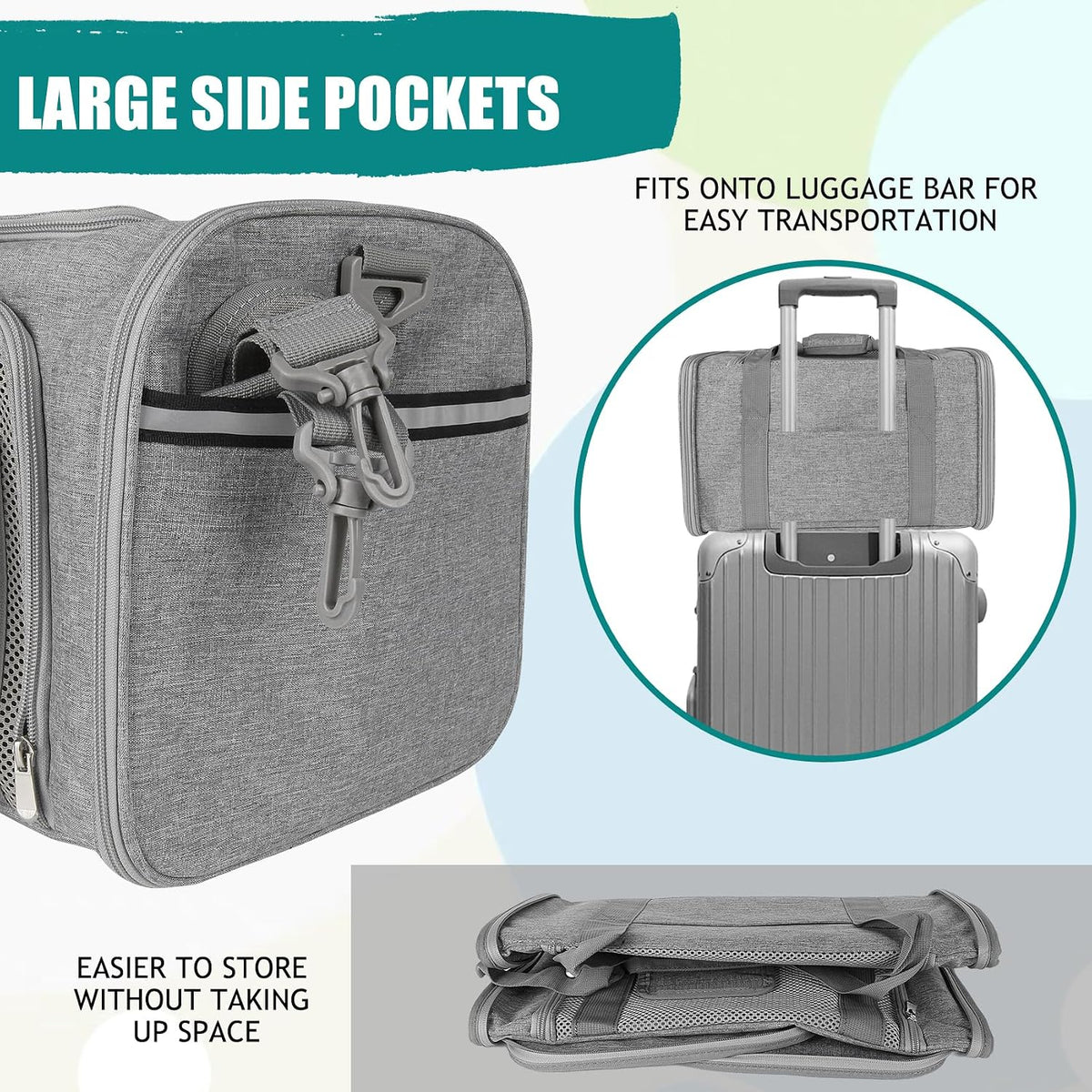 Top tasta Dog Cat Carrier Pet Carriers for Small Medium Large Cats - 18.0"L x 11.5"W x 11.5"H / Grey - image 3