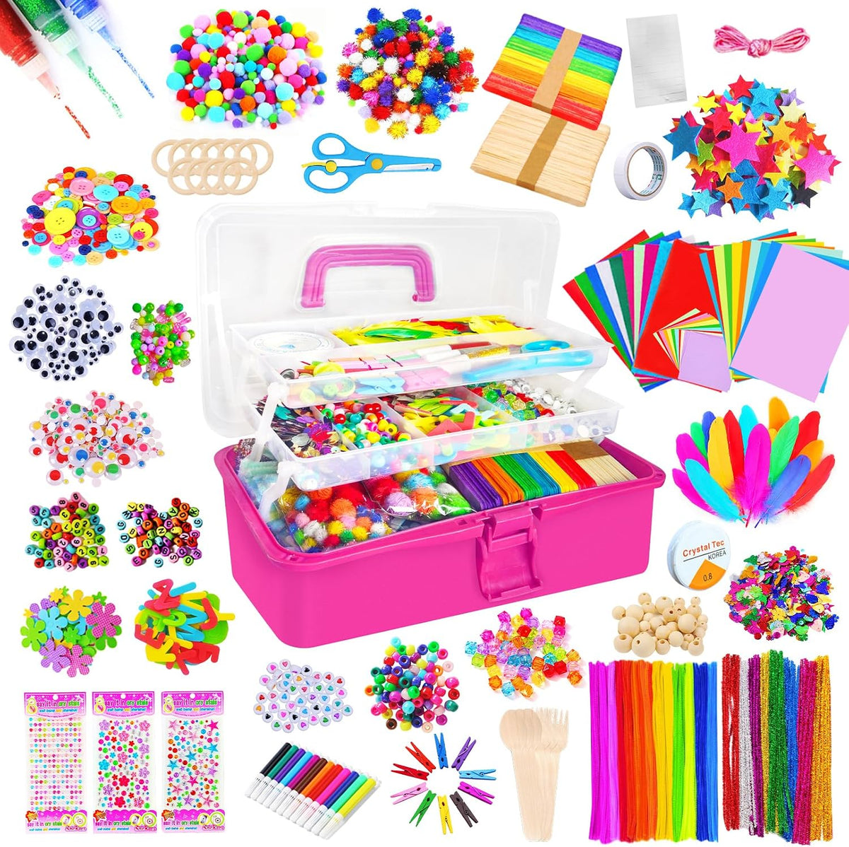 Itopstar 3000 Kids Arts and Crafts Supplies for Kids Crafting Supply - dark-pink3000pcs