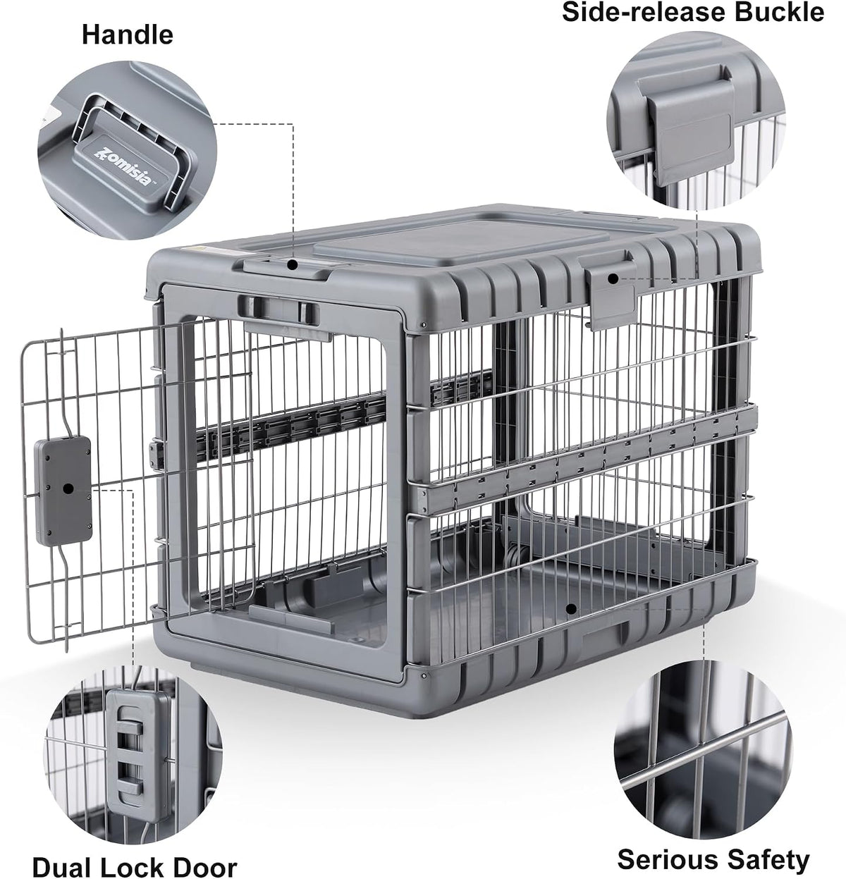 28" L Collapsible Dog Crate for Dogs - Gunmetal / 27.95 x 18.9 x 21.65 in - image 2