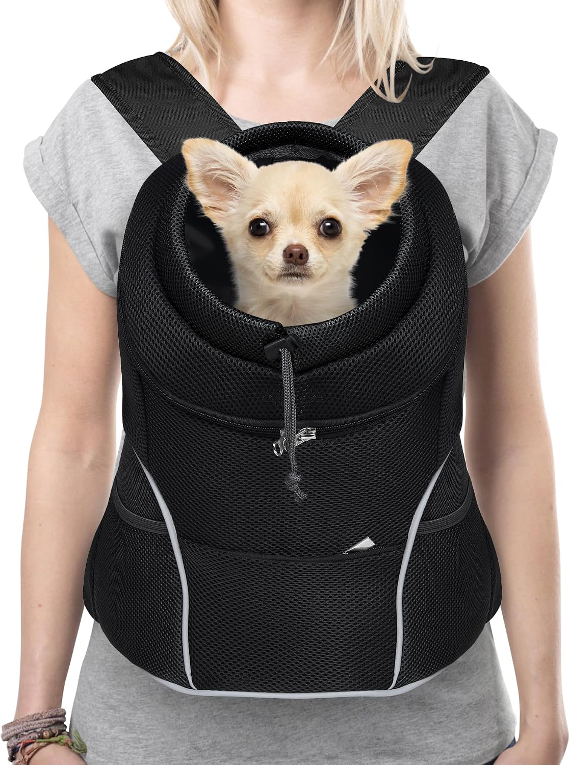Dog Front Carrier Backpack, Adjustable Breathable Dog Backpack – Essentials for Dogs - Jet Black / Large (9-13.5lbs)