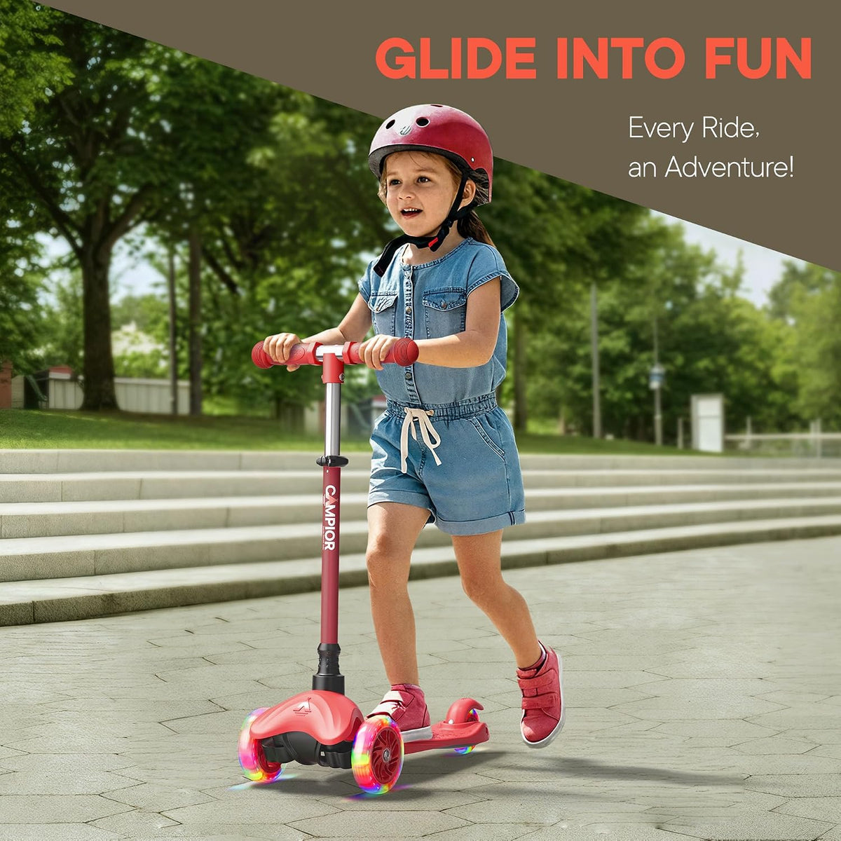 Brown Mini 3 Wheel Scooter for Kids - Red - image 2