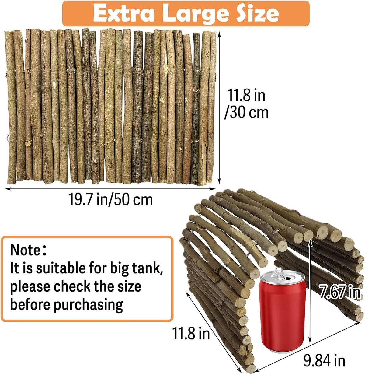 Extra Large Tortoise Hide Reptile Hideout Wood Turtle Tunnel – Essentials for Reptiles And Amphibians - XL-19.7 x 11.8 -2 PACK - image 2