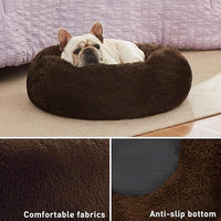 Love's cabin 24in Cat Beds for Indoor Cats - Cat Bed with Machine Washable, Waterproof Bottom - Dark Brown Fluffy Dog and Pet Calming Cushion Bed for Joint-Relief and Sleep Improvement