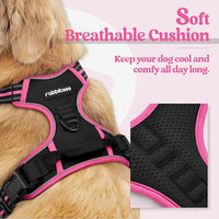 rabbitgoo Dog Harness No Pull with 2 Leash Clips, Adjustable Soft Padded, Reflective Oxford No Choke Pet Vest with Easy Control Handle for Large Dogs, Black & Hot Pink, L