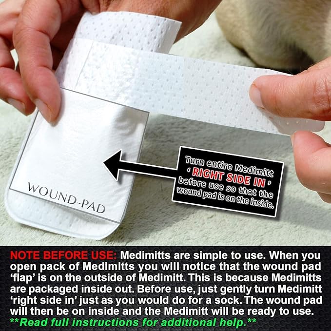 Medimitt Paw Bandages for Dogs, Cats and Pets – Stretchy Medical Booties, First Aid for Paws – Non Slip, Non Adhesive, Breathable, Disposable, Washable, Adjustable Strap,12 Pack (X-Large)