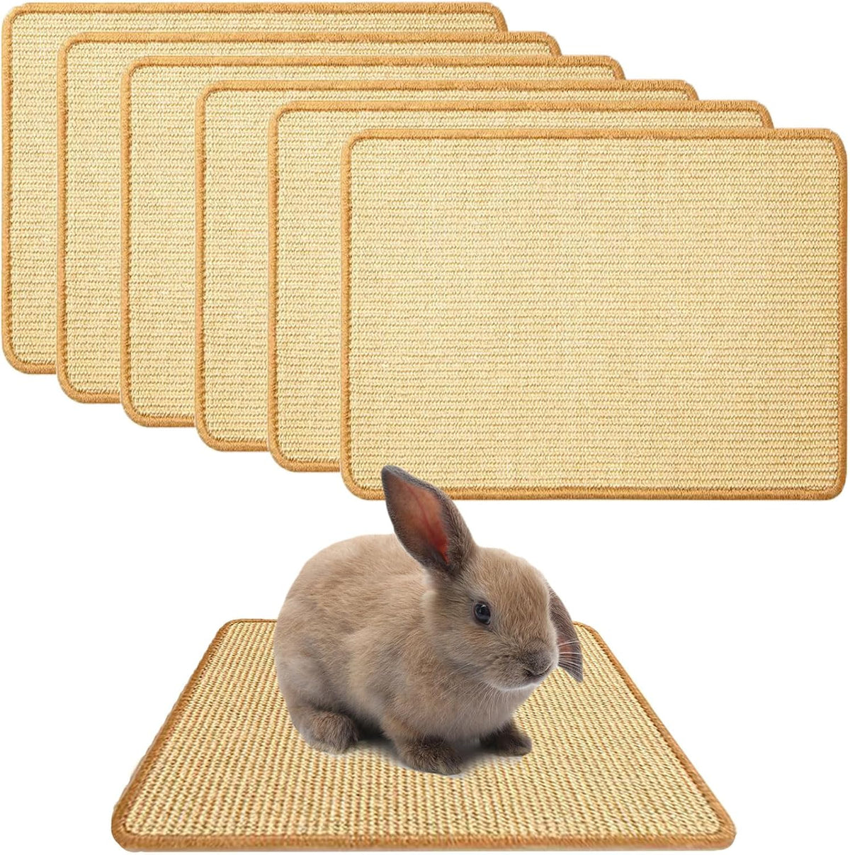 2PCS Rabbit Scratch Mat, Natural Bunny Pad Claws and Teeth Care - Natural 6pcs / 16"x12"