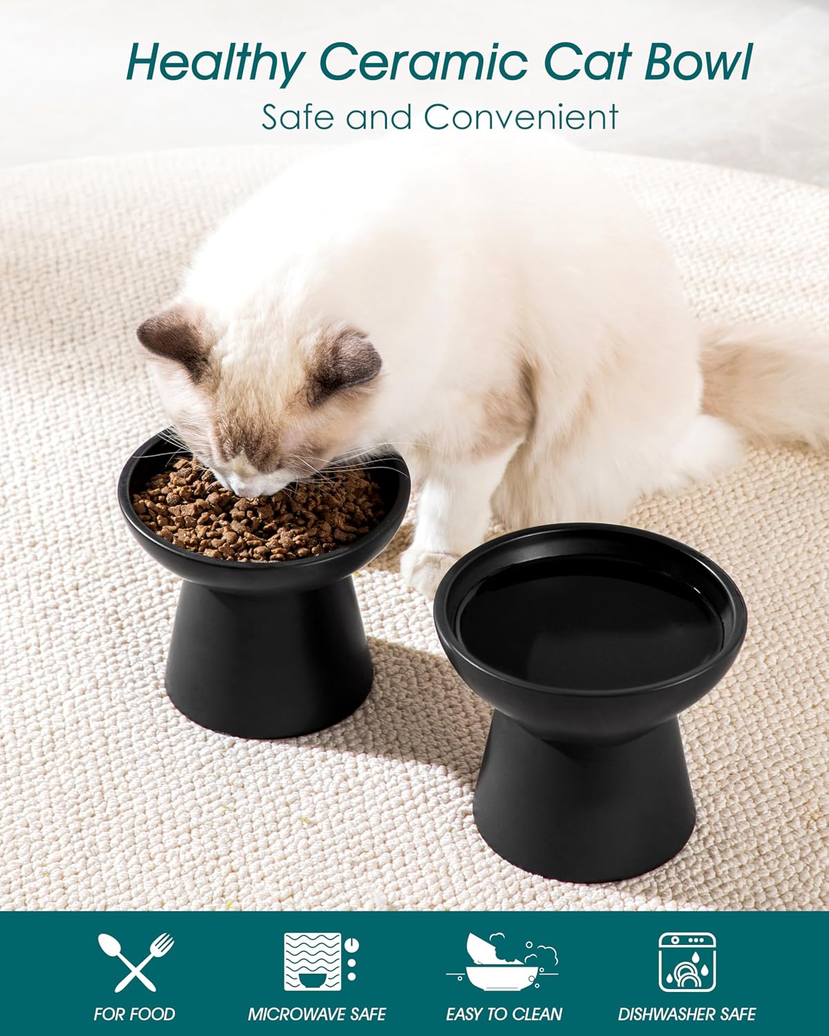 vancasso 2-Pack 6.2" Wide Elevated Cat Bowls - Black / Food & Water Bowl Set - image 3