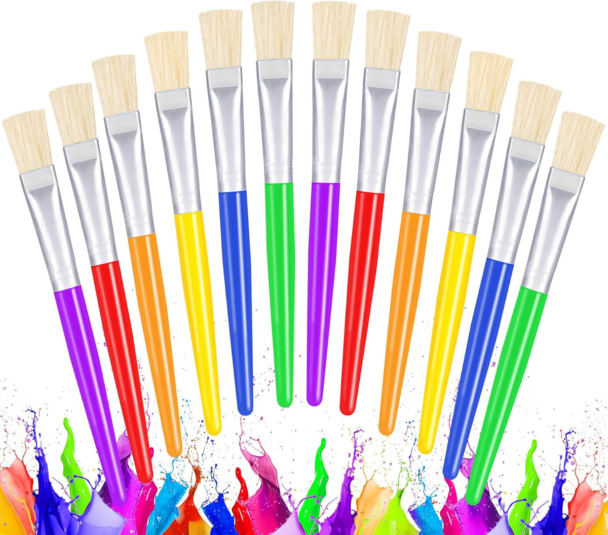 Joyooss kids paint brushes 12 pack, 6 round and 6 flat brushes with colorful plastic handles - view 3