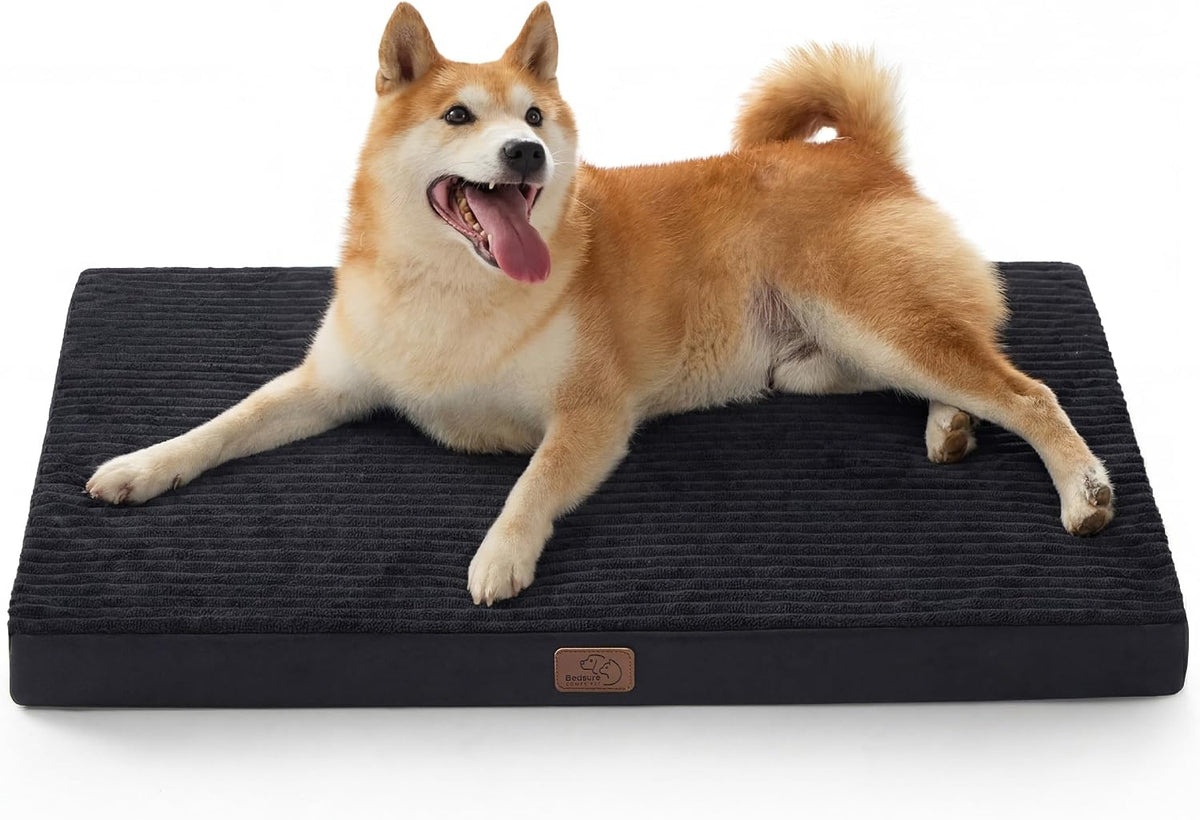Bedsure ComfyFleece Large Dog Bed for Crate with Washable Cover - 35x22x2.8 / Black