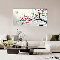Large Flower Blossom Wall Art Snow Winter Canvas Living Room Chinese Floral Pictures Framed Prints Oversize Japanese Wall Decor Painting Artwork for Bedroom Dining 60"x30"