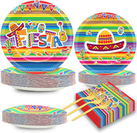 CHUNNIN 200 PCS Gone Fishing Party Plates Napkins Fishing Tableware - Mexican Fiesta