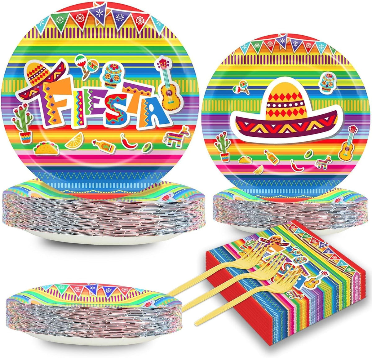 CHUNNIN 200 PCS Gone Fishing Party Plates Napkins Fishing Tableware - Mexican Fiesta