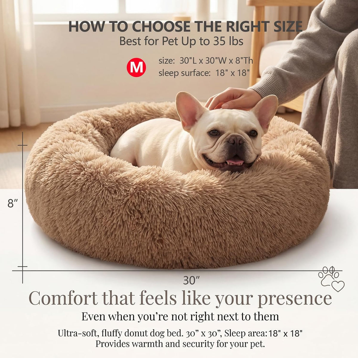 Small Calming Dogs Bed for Small Dogs Anti-Anxiety Machine Washable - Brown / 30 inches - image 3