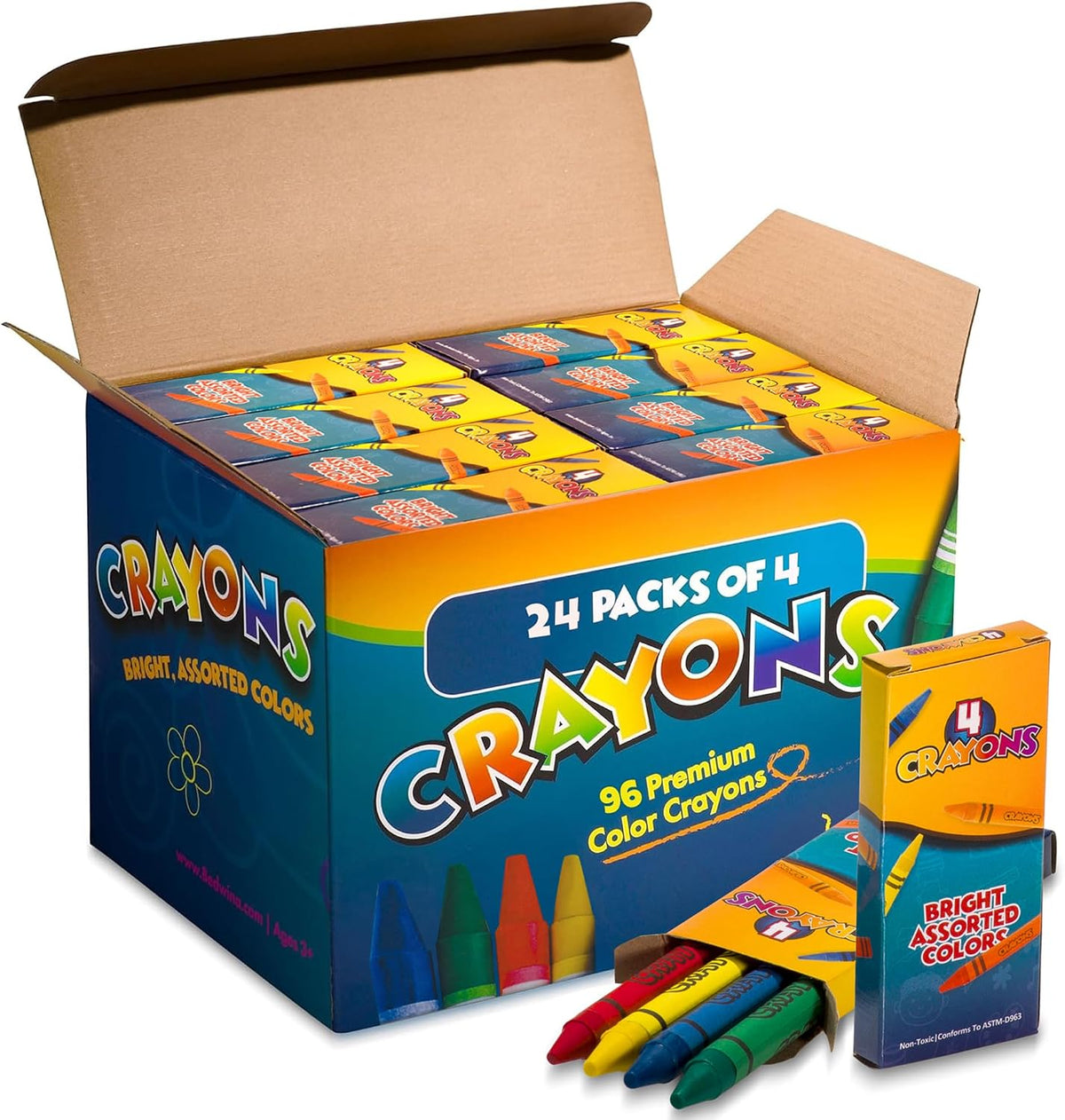 Bulk Crayons Party Favors & Classrooms - 24 Packs of 4 (96 Count)