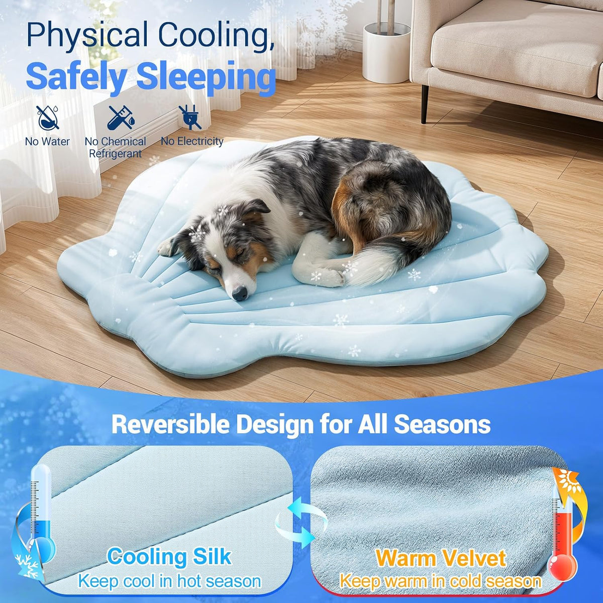 Q-Max>0.4 Dog Cooling Mat, 59''×40'', Blue+Grey - Shell-Sky Blue / XL - image 3