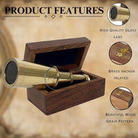 6" inch Handheld Brass Telescope with Wooden Box - Gold 6" - image 4