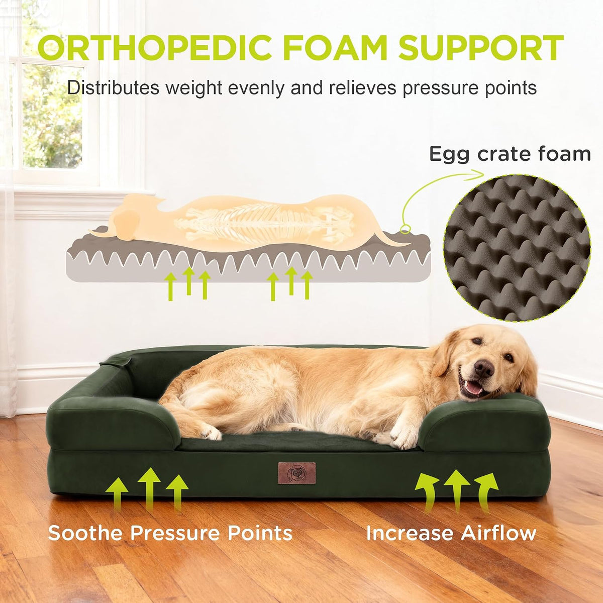 Waterproof Orthopedic Dog Bed for Extra Large Sized Dogs – Essentials for Dogs - 45 x 35 x 9 in / Oliva Green - image 2