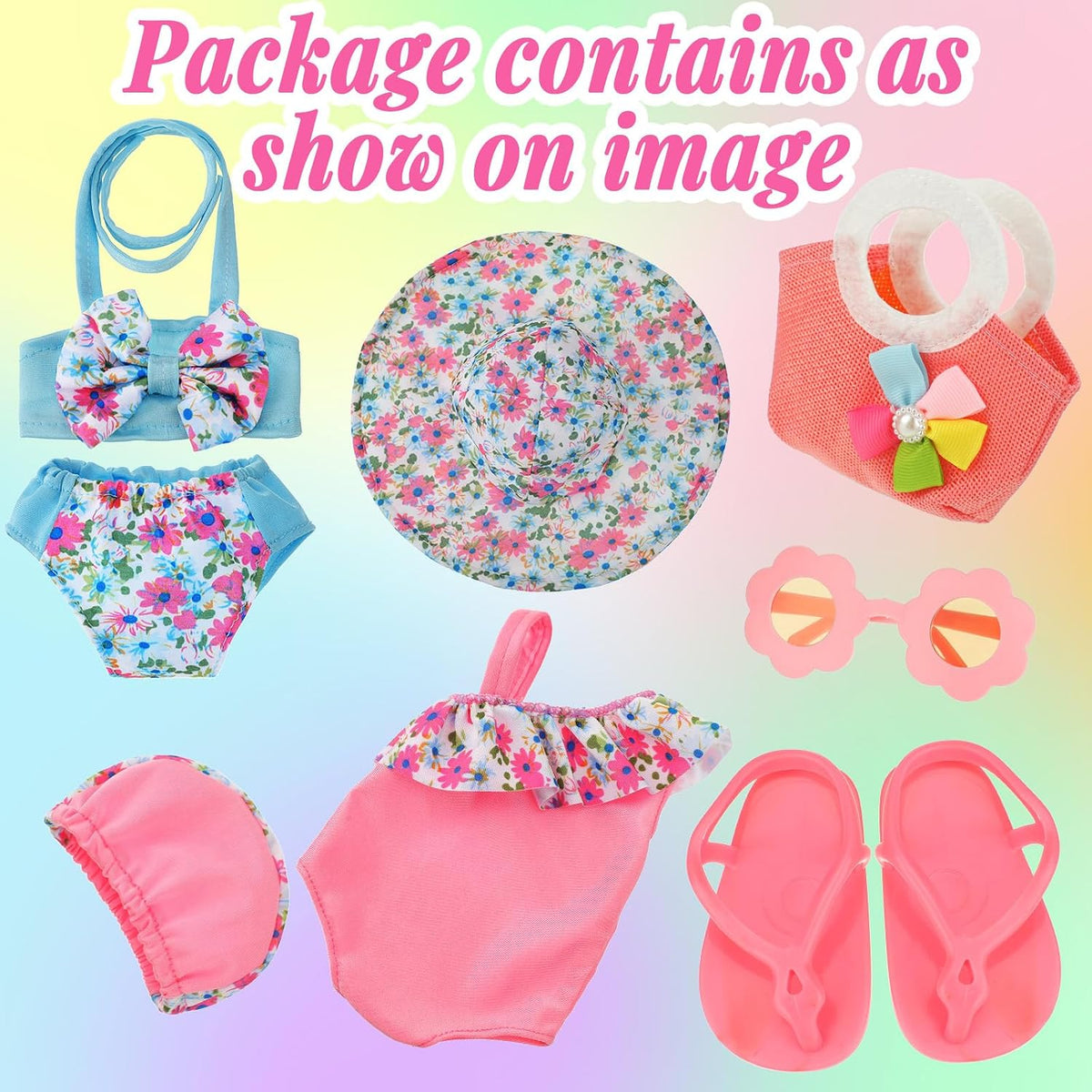 Kajaia 8 Pcs 18 Inch Doll Swimsuits Clothes and Accessories – Fun for Kids & Family - Pink / Swimsuit - image 3