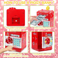 Piggy Bank for Kids Girls Boys with Password Code Lock Cash Coin Can - Red - image 4