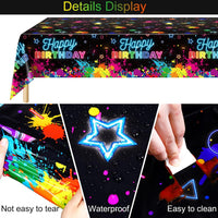 durony 2 Pieces Halloween Candy Corn Disposable Tablecloths 108 x 54 - 2 / Neon Birthday - image 3