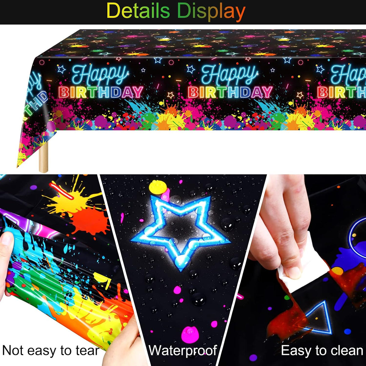durony 2 Pieces Halloween Candy Corn Disposable Tablecloths 108 x 54 - 2 / Neon Birthday - image 3
