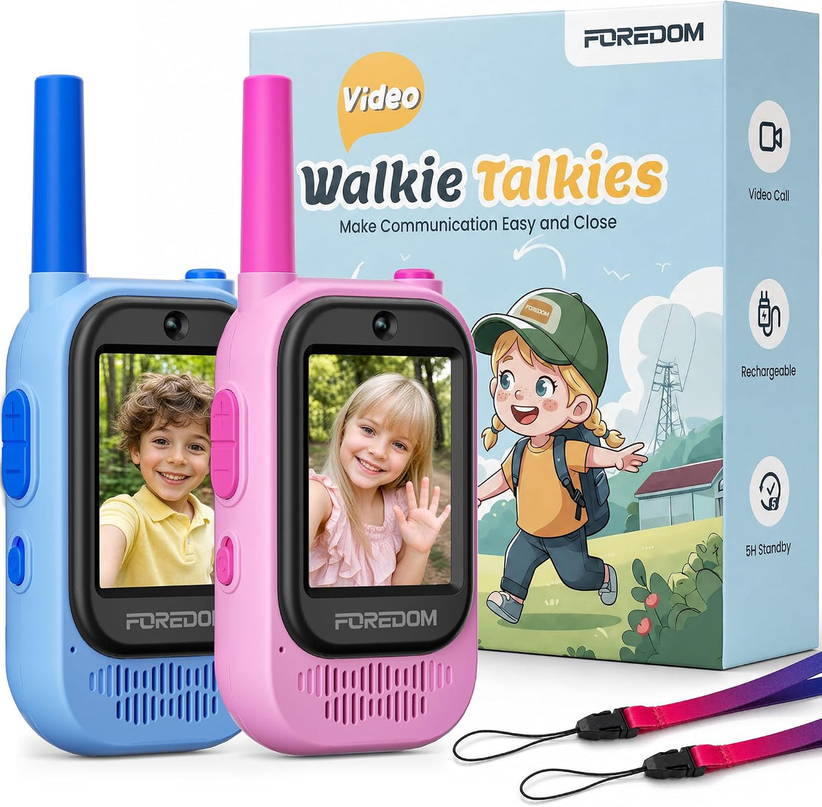 FOREDOM video walkie talkies for kids with HD screens, 2-pack - view 3