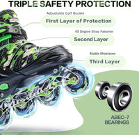 Kuxuan Boys Adjustable Inline Skates with Light up Wheels for Kids - Green Camo / Large(Kids 3-6 US) - image 2