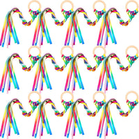 Deekin rainbow ribbon rings, wooden Waldorf hand kites with bright streamers - view 5