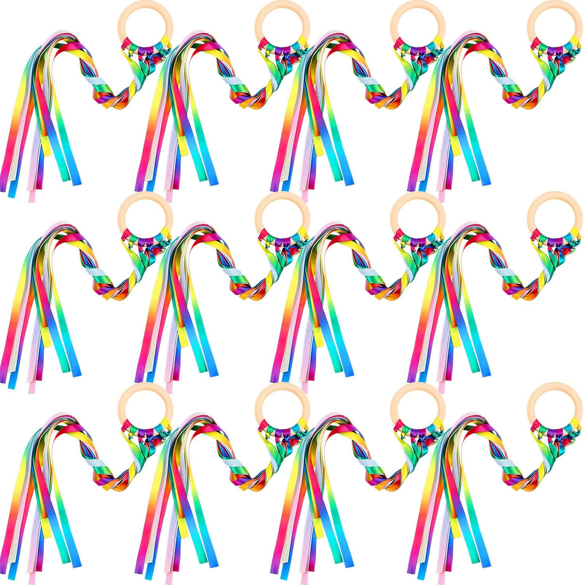 Deekin rainbow ribbon rings, wooden Waldorf hand kites with bright streamers - view 5