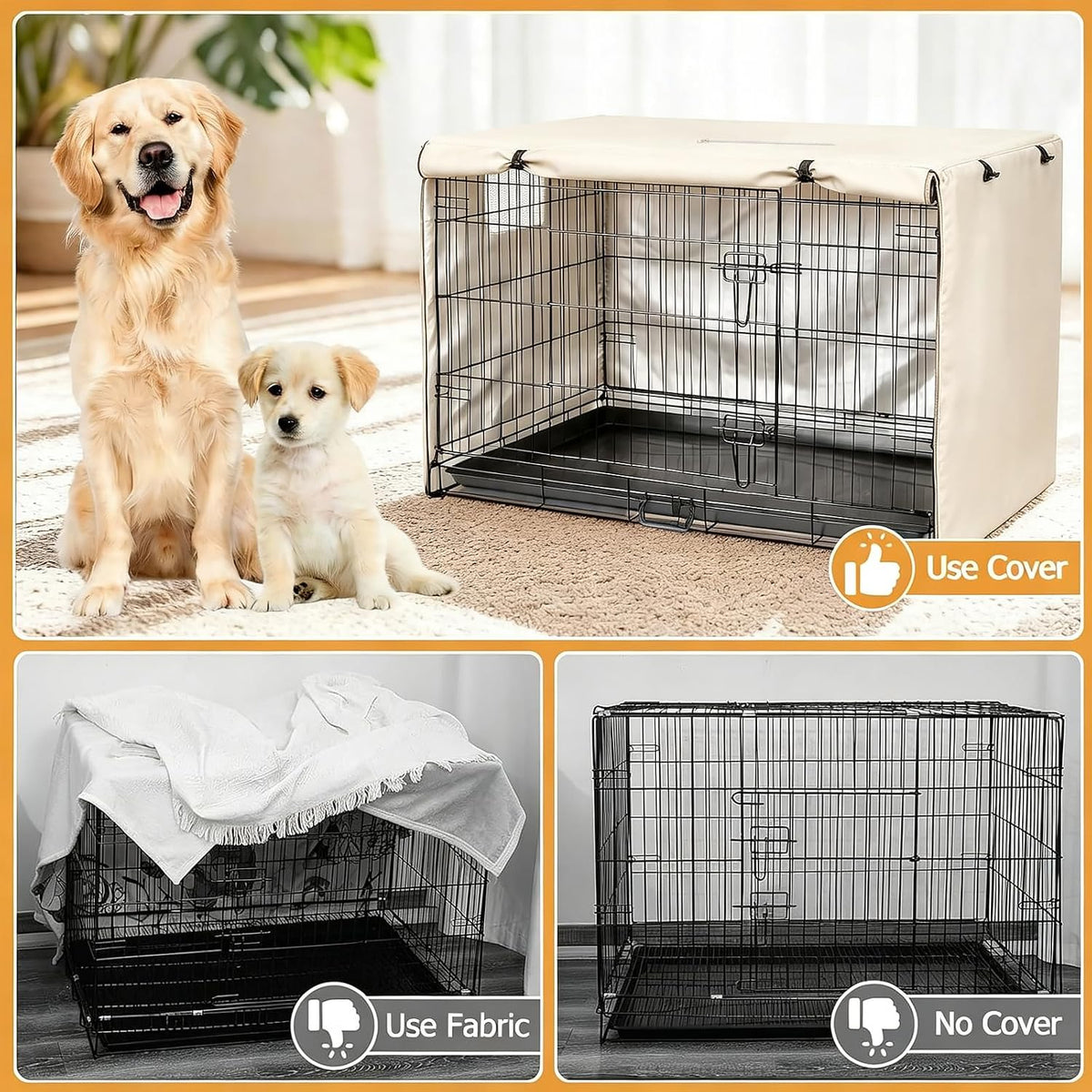 Dog Kennel Cover, Dog Crate Cover 48 Inch for Wire Dog Cages - 36.0"L x 23.0"W x 25.0"H / Beige - image 3