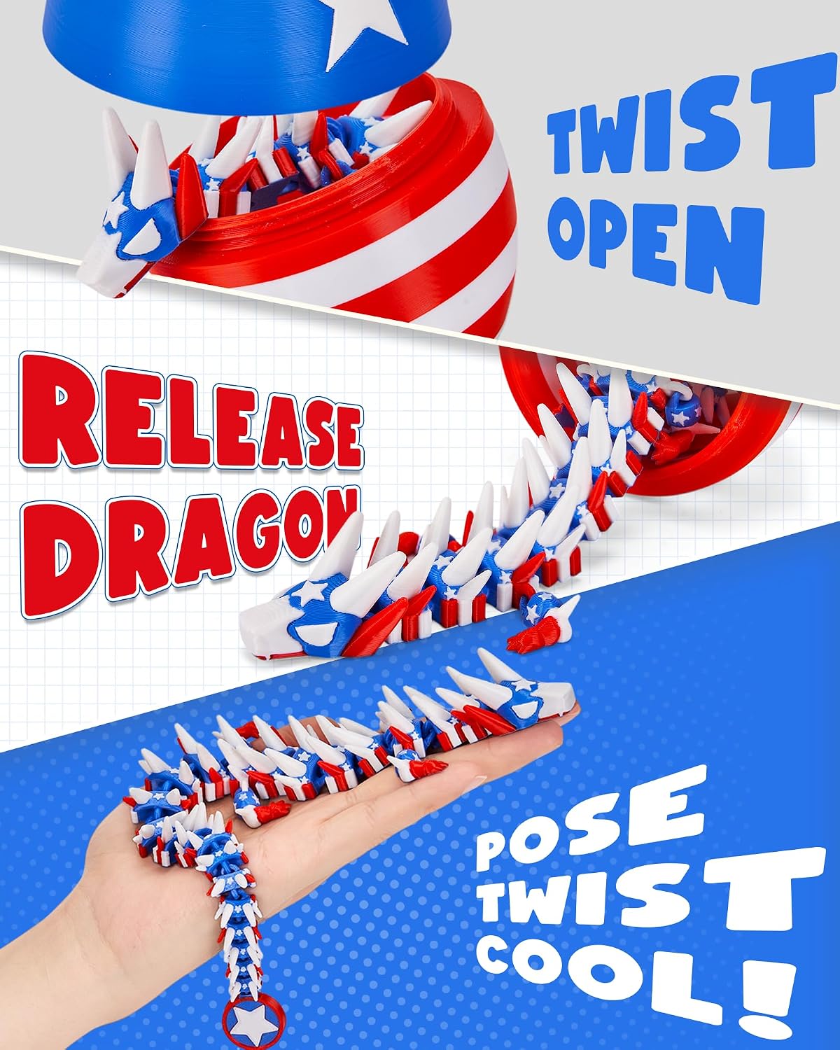 TBOLINE 12" 3D Printed Dragon Egg - American Flag - image 3