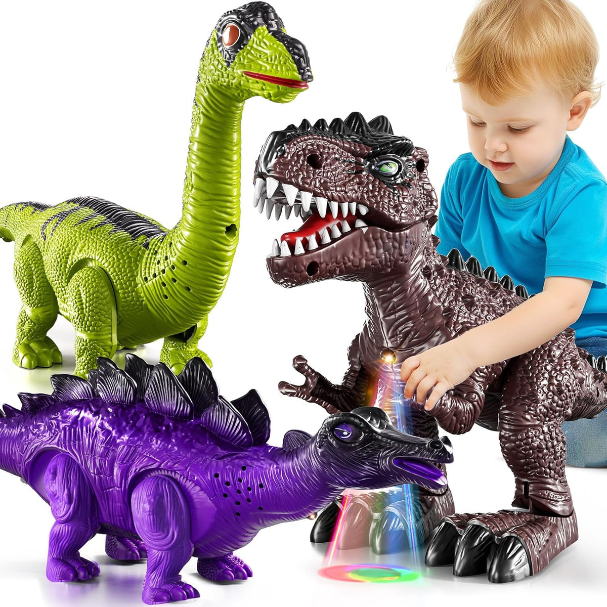 TEMI Walking Dinosaur Toys for Kids 3-5，3 Pack Electrical Dinosaurs - image 2