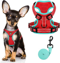 MIDOG No-Pull Dog Harness | Adjustable & Reflective Pet Harness Leash Set for Small Medium Large Dogs Walking, Training| No Choke, Front Clip, Soft Padded Vest with Easy Control Handle - Red, XS