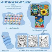 Jovial & Joyful kids paint by number kit with three framed animal canvases and paint pots - view 12