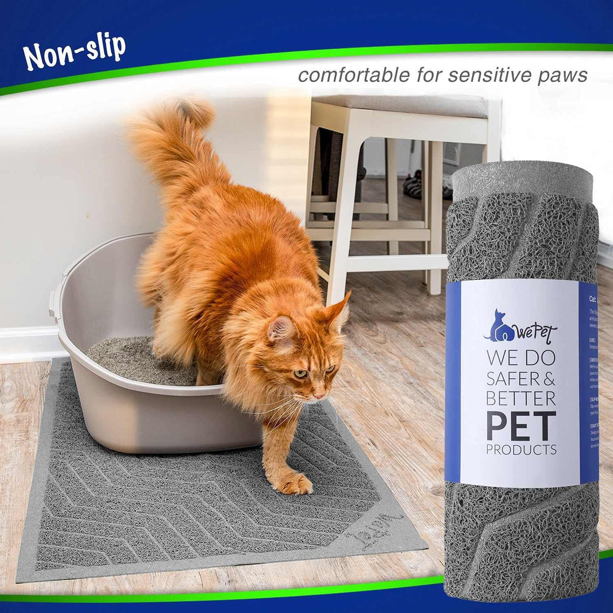 Cat Litter Box Mat, Kitty Premium PVC Pad, Durable Trapping Rug - 35x23 Inch (Pack of 1) / #04 Grey - image 4