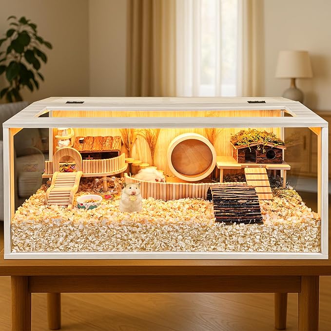 Prolee Hamster Cage Chewproof Wooden 40 Inch Guinea Pig Cages Mice and Rat Habitat Openable Top with Acrylic Sheets Solid Built