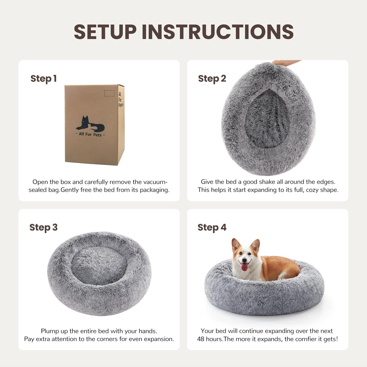 Donut Dog Bed Medium Size Dog, Round Cat Beds for Small Dogs – Essentials for Dogs - Grey / 24"L x 24"W x 8"Th - image 4