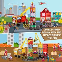 Lotmey magnetic tiles road set with 2 cranes, dolls, fire station and road tiles - view 2