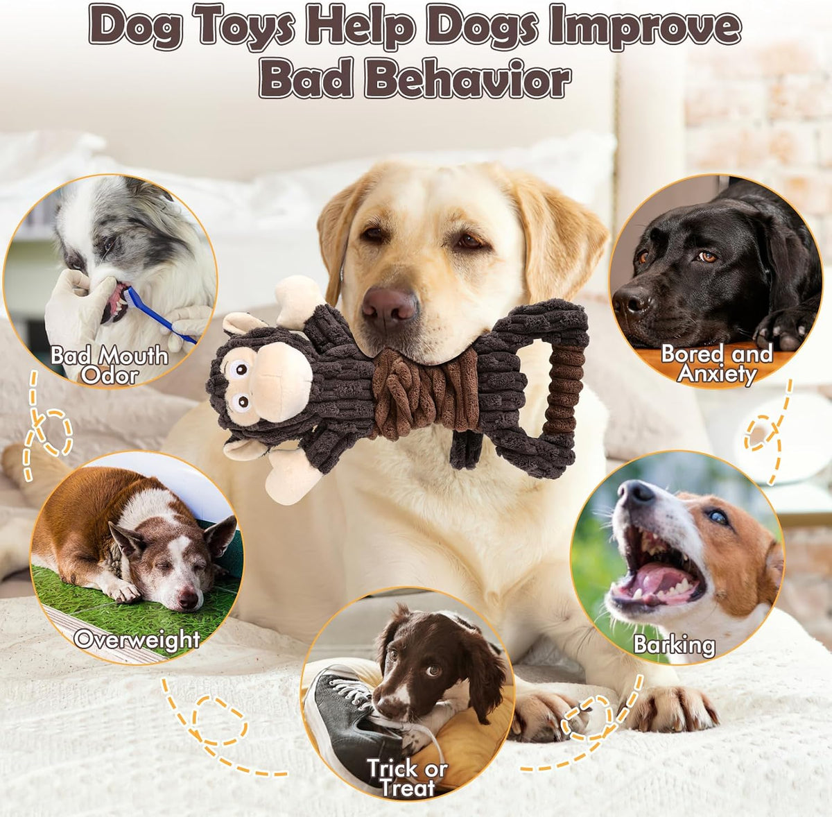 Letsmeet Plush Dog Toy with Crinkle Paper - Monkey - image 3