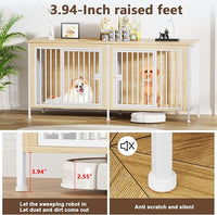 EasyCom 63" Dog Cage Furniture for 2 Pets with Divider, XL Wooden Double Dog Crate Furniture TV Stand for Mideum Breed, Durable and Sturdy