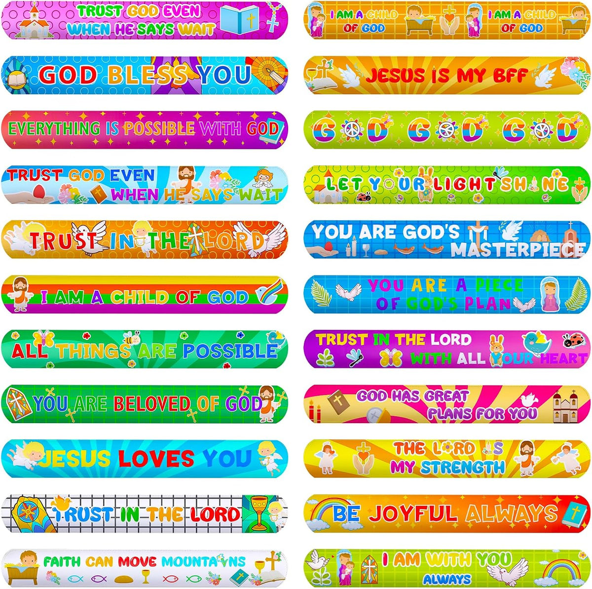 MCPINKY 64 Christian slap bracelets with Bible verses, crosses and doves