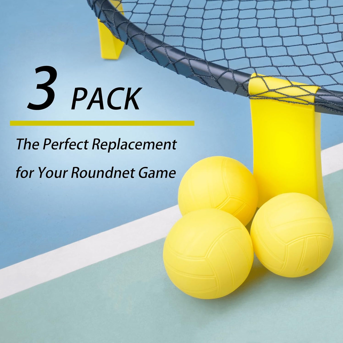Viminston three yellow 3.5 inch roundnet replacement balls with pump - view 7