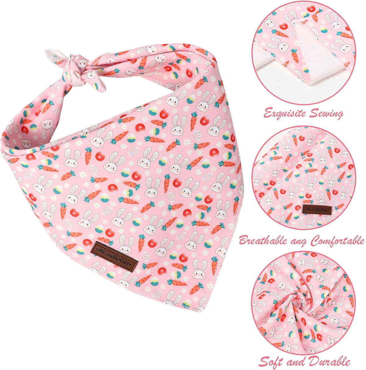 MR. CHUBBYFACE Fall Orange Plaid Dog Bandanas Reversible Triangle - C:Pink Rabbit / L - image 4