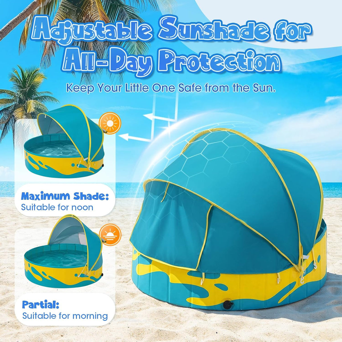 Peradix 48 inch foldable kiddie pool with blue sun canopy - view 8