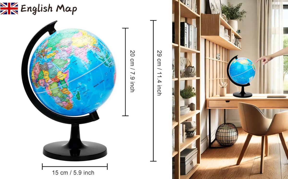 EXERZ 8" World Globe, Political Map Educational Earth Globe - image 2