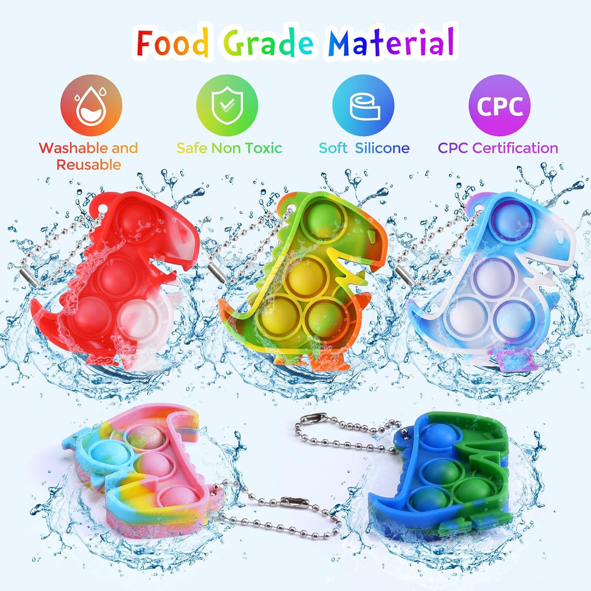 PICcircuit 30 pack mini pop fidget keychains in multicolor shapes for party favors - view 12