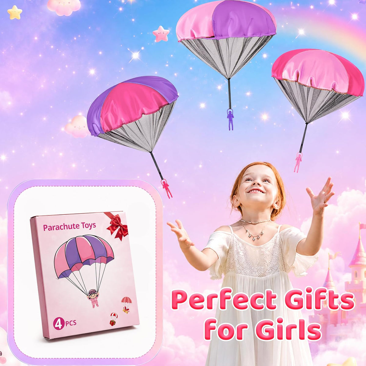 Yeeeasy Tangle-Free Parachute Toys for Kids Outdoor Flying Game - Girls 4Pcs - image 3
