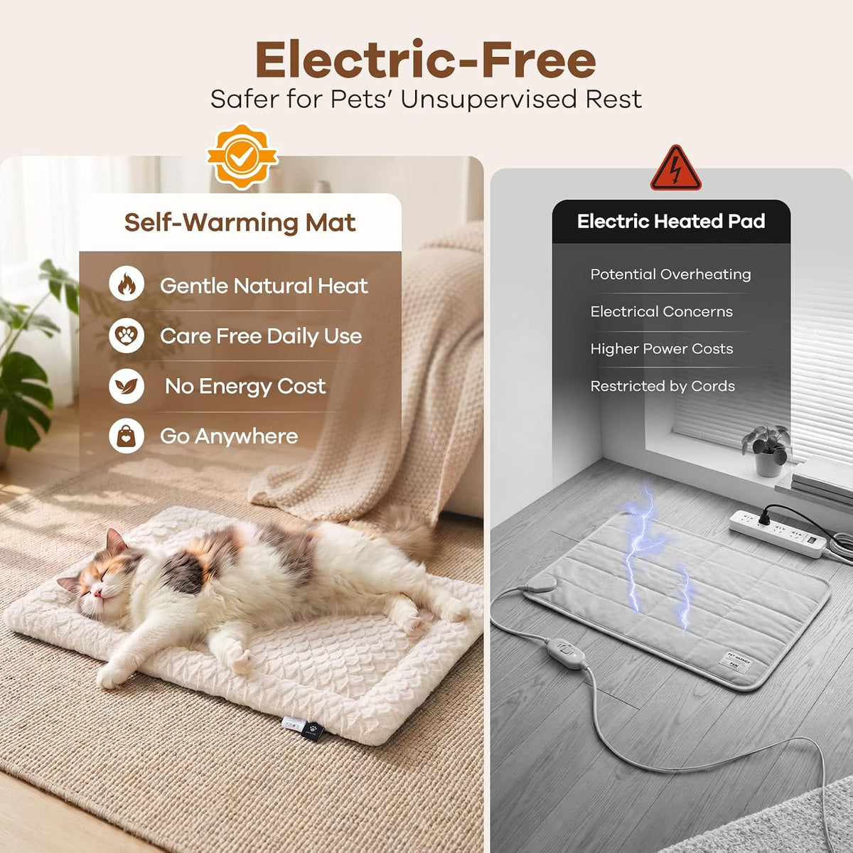 Mora Pets Self Warming Cat Bed Self Heating Cat Pad Pet Mat Indoor - Beige / Medium - image 2