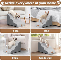 Dog Ramp and Stair for Bed 16" H-20 H,3-Step Cat Stair for Sofa and Chair,4-Step Dog Ramp for High Bed and Window,Durable Nonslip Fabric Cover for Indoor (Light Grey-16 H, Pet Friendly, 3)