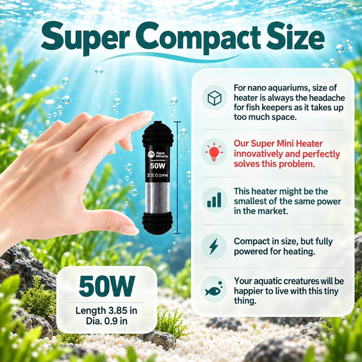 AquaMiracle 100W Small Aquarium Heater Dual LED Display for 10-20 Gal - For 5-10 Gal Aquariums - image 2